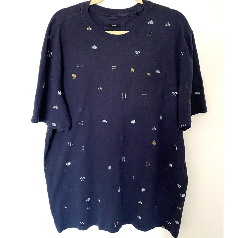 prAna Auxi Crew Neck Slim Fit Mens Blue Pullover Short Sleeve Tee Shirt Sz XXL